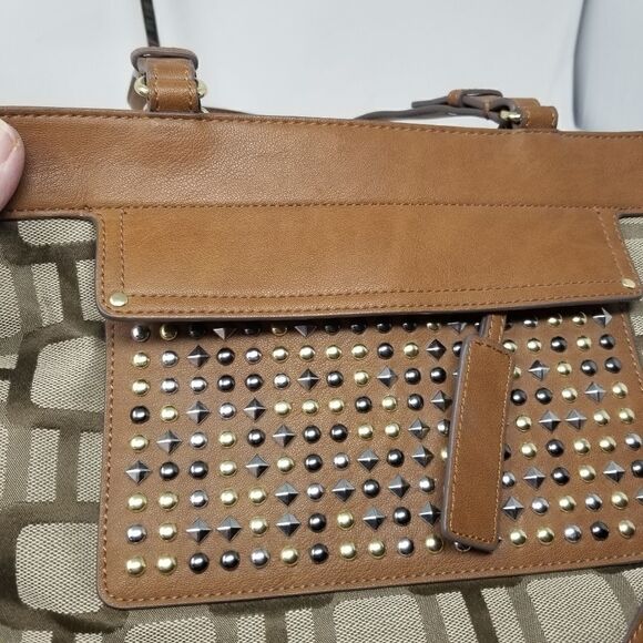 Brown With Metal Studded Nine West Shoulder Bag - Picture 9 of 11